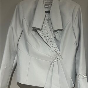 Donna Vinci gray Embellished Blazer/ midi skirt